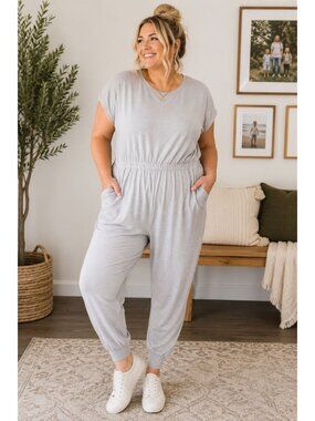 Any Body Women's Sleeveless Jumpsuit Gray Size 1X Lounge, travel, athleisure